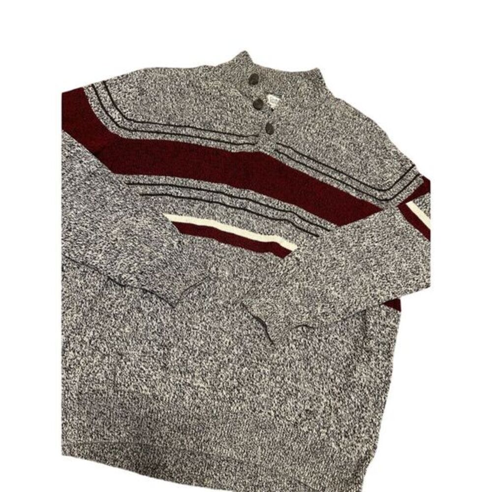 Croft & Barrow‎ XXL Gray Grandpa Preppy stripe 3button mock neck cotton sweater